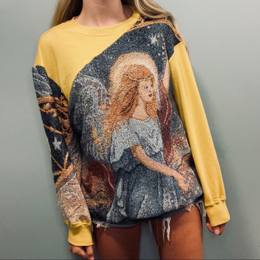 Angel sweatshirt! Custom reworked tapestry blanket crew neck sweater size XL